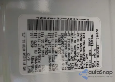 2012 Nissan Rogue Sv z USA, uszkodzony, nr VIN JN8AS5MV4CW421548